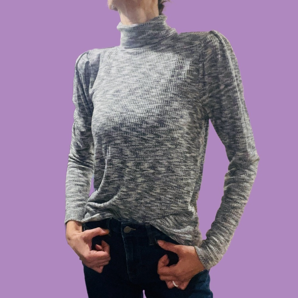 Ann Taylor LOFT Spacedye Ribbed Pleated Sleeve Turtleneck Top Size Small